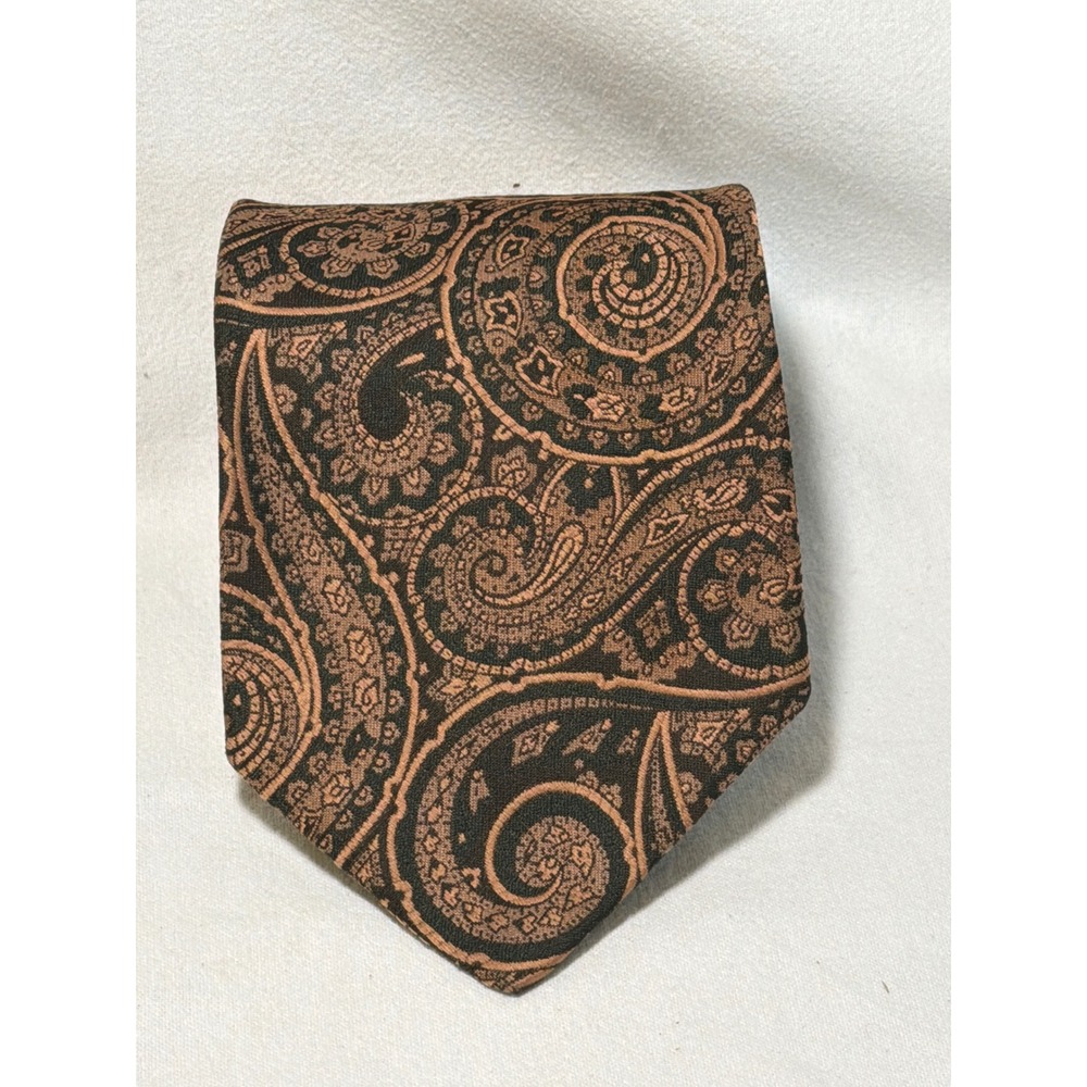 Resilio Mens Paisley Necktie Black Copper Brown Textured Classic Formal Tie